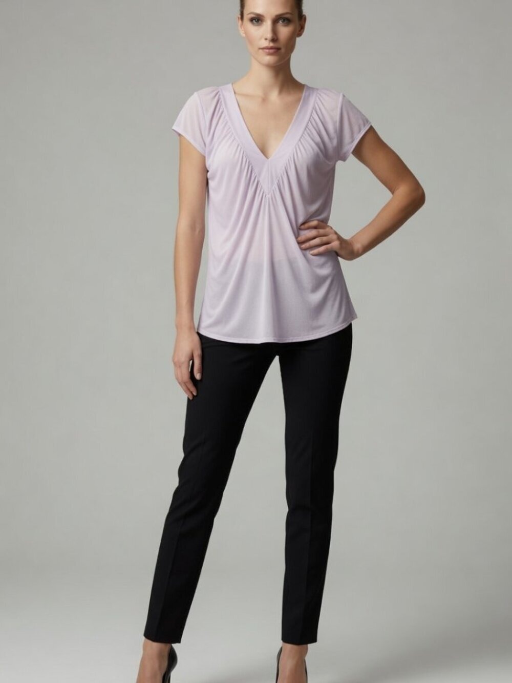 Pegah Anvarian Ruched Deep V-neck Jersey Top 6/M